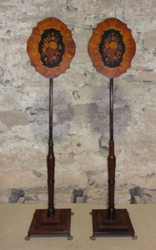 REGENCY PAIR OF TULIPWOOD MARQUETRY POLE SCREENS - ADDITIONAL PHOTO 10