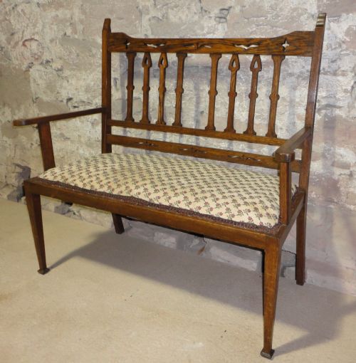 ARTS CRAFTS OAK HALL CHAIRSETTEESETTLE - ADDITIONAL PHOTO 2