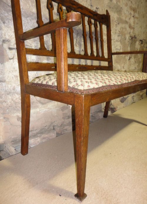 ARTS CRAFTS OAK HALL CHAIRSETTEESETTLE - ADDITIONAL PHOTO 8