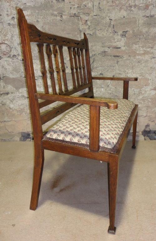 ARTS CRAFTS OAK HALL CHAIRSETTEESETTLE - ADDITIONAL PHOTO 11