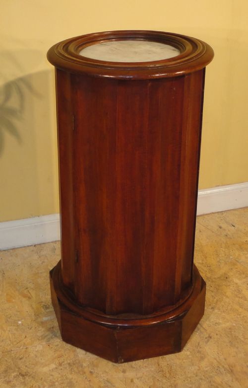 VICTORIAN MARBLE TOPPED MAHOGANY CYLINDRICAL BEDSIDE POT CUPBOARD - ADDITIONAL PHOTO 1