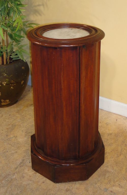 VICTORIAN MARBLE TOPPED MAHOGANY CYLINDRICAL BEDSIDE POT CUPBOARD - ADDITIONAL PHOTO 3