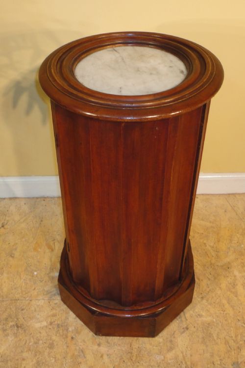VICTORIAN MARBLE TOPPED MAHOGANY CYLINDRICAL BEDSIDE POT CUPBOARD - ADDITIONAL PHOTO 10