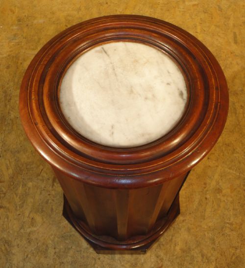 VICTORIAN MARBLE TOPPED MAHOGANY CYLINDRICAL BEDSIDE POT CUPBOARD - ADDITIONAL PHOTO 11