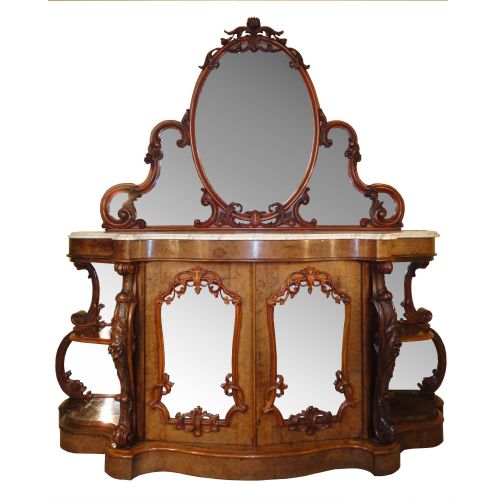victorian burr walnut marble credenza - CATEGORY: ANTIQUE SIDEBOARDS - DATED VICTORIAN
