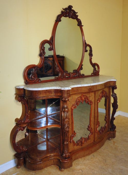 VICTORIAN BURR WALNUT MARBLE CREDENZA - ADDITIONAL PHOTO 1
