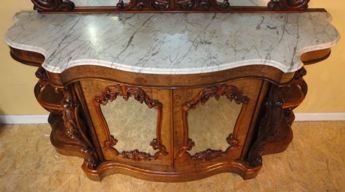 VICTORIAN BURR WALNUT MARBLE CREDENZA - ADDITIONAL PHOTO 4