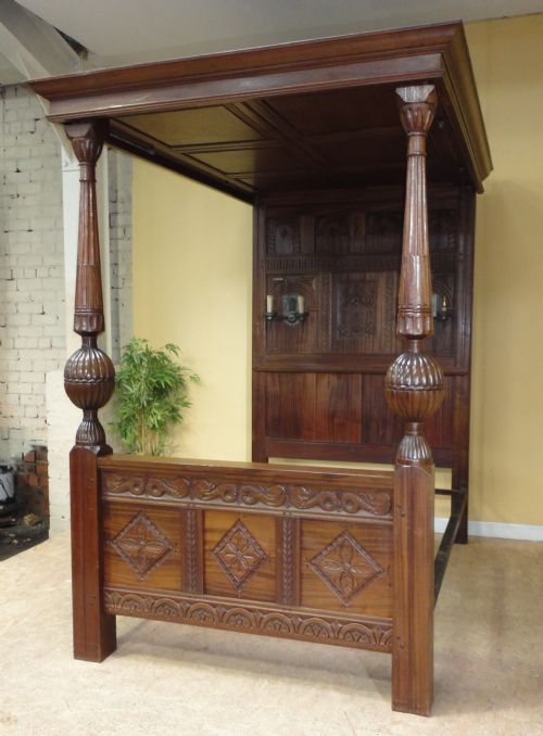 17TH CENTURY JACOBEAN STYLE FOUR POSTER TESTER BED - ADDITIONAL PHOTO 1