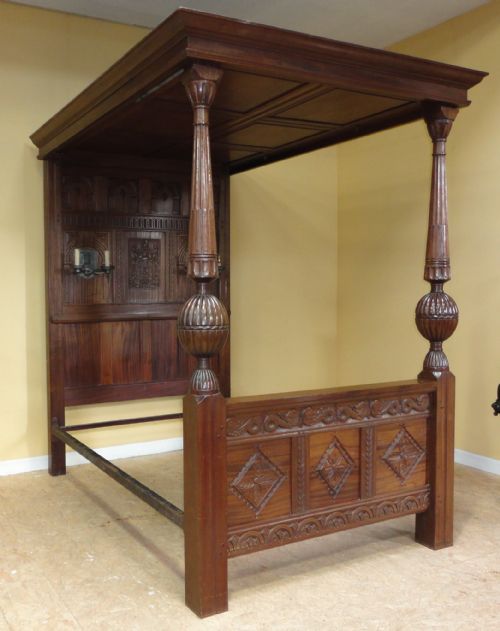 17TH CENTURY JACOBEAN STYLE FOUR POSTER TESTER BED - ADDITIONAL PHOTO 2