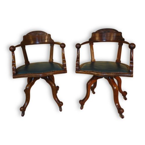 pair of victorian arts crafts oak revolving desk chairs - CATEGORY: ANTIQUE CHAIRS - DATED VICTORIAN