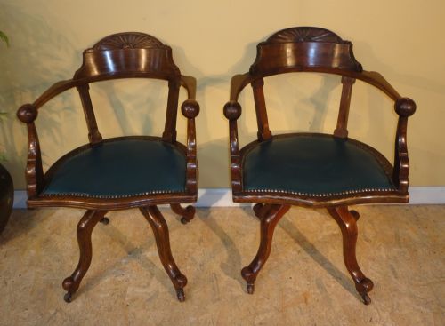 PAIR OF VICTORIAN ARTS CRAFTS OAK REVOLVING DESK CHAIRS - ADDITIONAL PHOTO 1