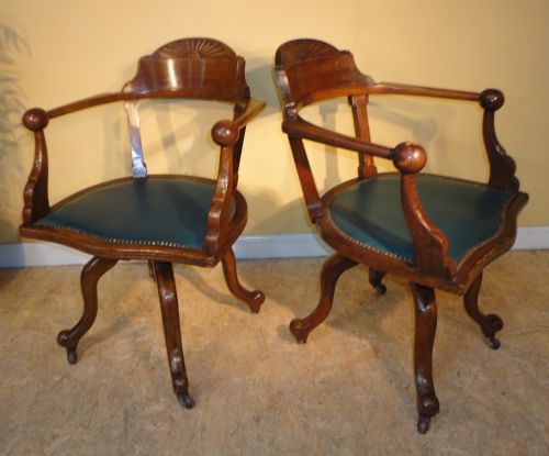 PAIR OF VICTORIAN ARTS CRAFTS OAK REVOLVING DESK CHAIRS - ADDITIONAL PHOTO 2