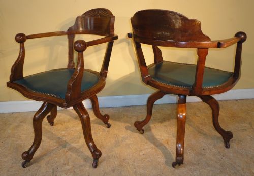 PAIR OF VICTORIAN ARTS CRAFTS OAK REVOLVING DESK CHAIRS - ADDITIONAL PHOTO 3