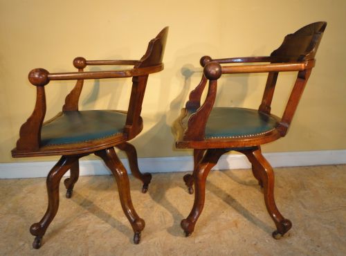 PAIR OF VICTORIAN ARTS CRAFTS OAK REVOLVING DESK CHAIRS - ADDITIONAL PHOTO 4