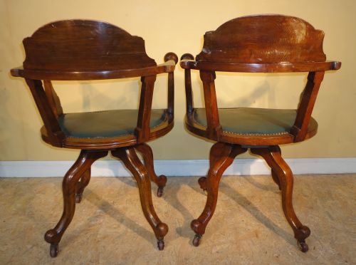 PAIR OF VICTORIAN ARTS CRAFTS OAK REVOLVING DESK CHAIRS - ADDITIONAL PHOTO 5