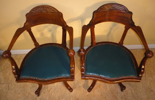 PAIR OF VICTORIAN ARTS CRAFTS OAK REVOLVING DESK CHAIRS - ADDITIONAL PHOTO 6