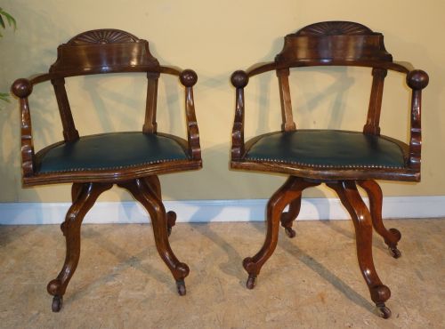 PAIR OF VICTORIAN ARTS CRAFTS OAK REVOLVING DESK CHAIRS - ADDITIONAL PHOTO 13