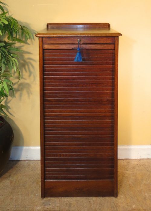 TAMBOUR FRONTED OAK FILING CABINET C1930S - ADDITIONAL PHOTO 2
