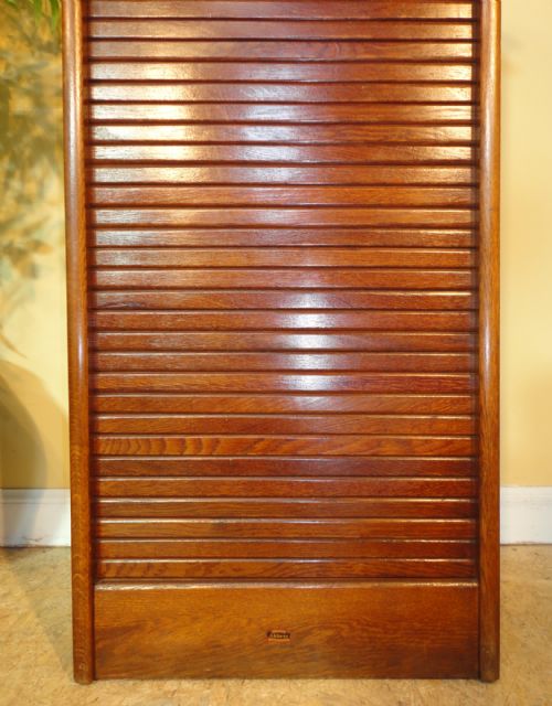 TAMBOUR FRONTED OAK FILING CABINET C1930S - ADDITIONAL PHOTO 5