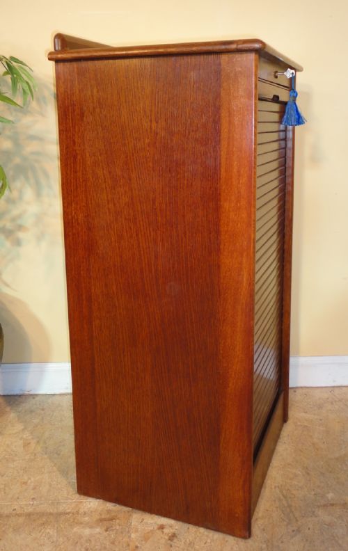 TAMBOUR FRONTED OAK FILING CABINET C1930S - ADDITIONAL PHOTO 13