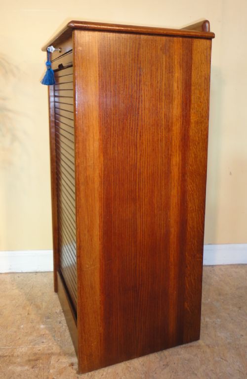 TAMBOUR FRONTED OAK FILING CABINET C1930S - ADDITIONAL PHOTO 14