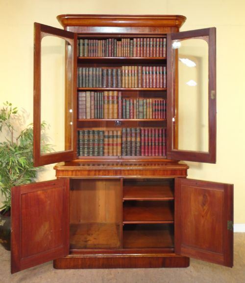 ANTIQUE VICTORIAN MAHOGANY TWO DOOR BOOKCASE - ADDITIONAL PHOTO 5