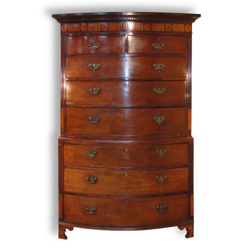 antique george iii inlaid mahogany bowfront chestonchest - CATEGORY: ANTIQUE CHEST OF DRAWERS - DATED 1800