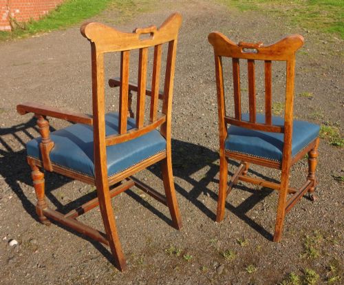 SET OF 12 ARTS CRAFTS OAK DINING CHAIRS - ADDITIONAL PHOTO 8