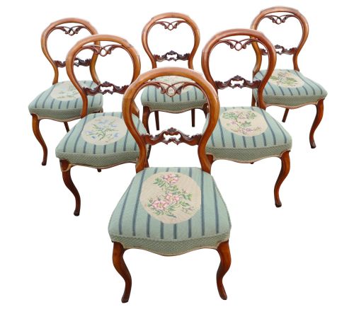 set of 6 antique victorian balloon back dining chairs - CATEGORY: ANTIQUE CHAIRS - DATED VICTORIAN