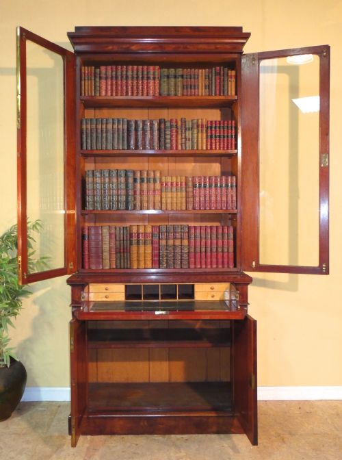 ANTIQUE VICTORIAN MAHOGANY SECRTAIRE BOOKCASE - ADDITIONAL PHOTO 5