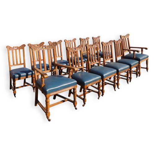 set of 12 arts crafts oak dining chairs - CATEGORY: ANTIQUE CHAIRS - DATED VICTORIAN