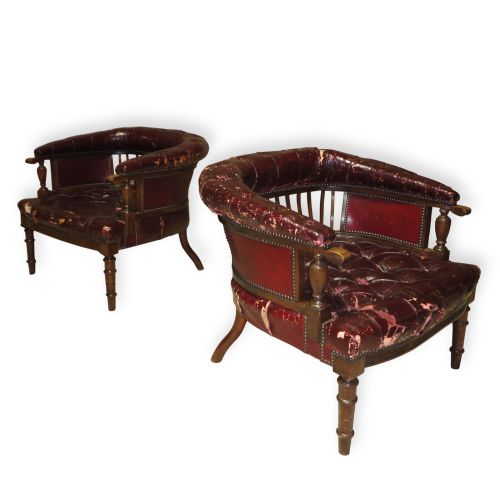 pair of leather tub library chairs - CATEGORY: ANTIQUE CHAIRS - DATED VICTORIAN
