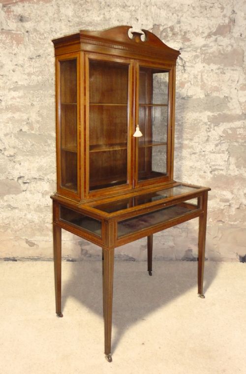 ANTIQUE LATE VICTORIAN SHERATON STYLE BIJOUTERIE CABINET - ADDITIONAL PHOTO 2