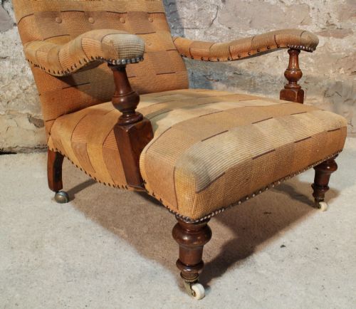 VICTORIAN HOWARD AND SONS STYLE LIBRARY CHAIR - ADDITIONAL PHOTO 7