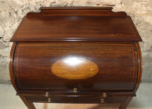EDWARDIAN MAHOGANY INLAID CYLINDER DESK - ADDITIONAL PHOTO 8
