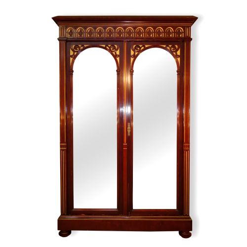 victorian gothic mahogany gilt wardrobe - CATEGORY: ANTIQUE WARDROBES - DATED 19TH CENTURY
