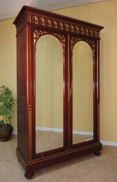 VICTORIAN GOTHIC MAHOGANY GILT WARDROBE - ADDITIONAL PHOTO 1