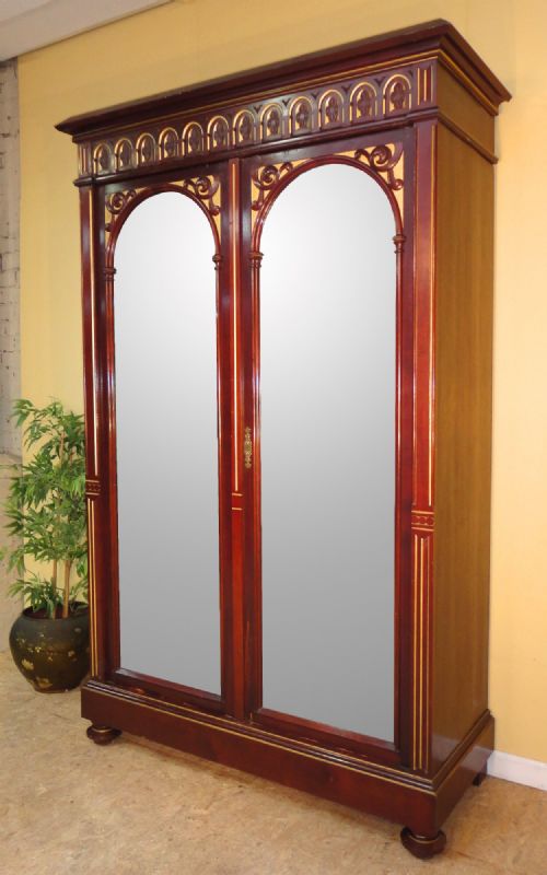 VICTORIAN GOTHIC MAHOGANY GILT WARDROBE - ADDITIONAL PHOTO 2