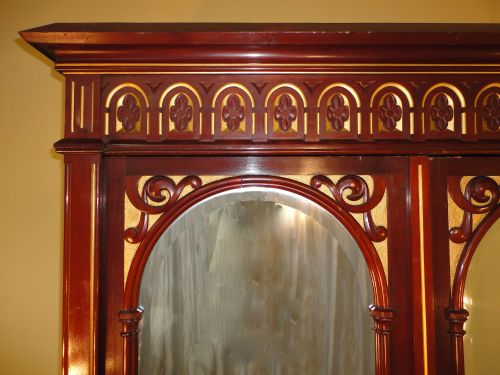 VICTORIAN GOTHIC MAHOGANY GILT WARDROBE - ADDITIONAL PHOTO 5