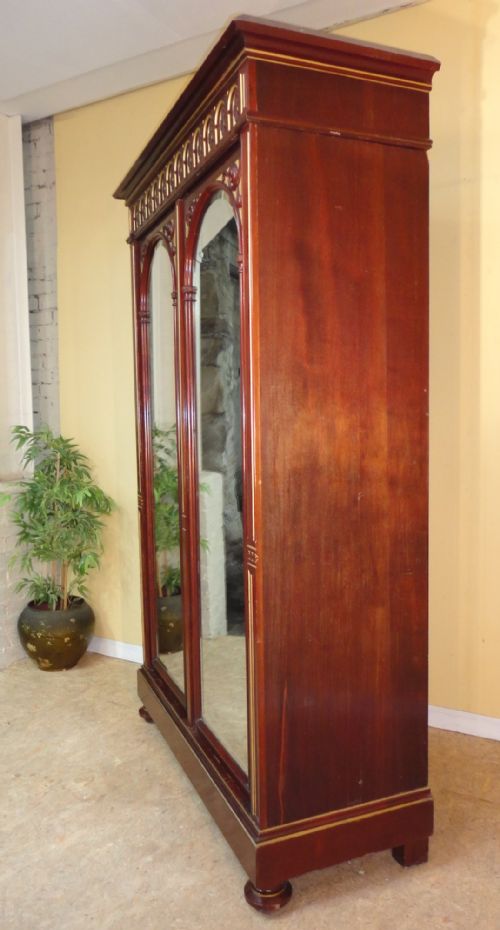 VICTORIAN GOTHIC MAHOGANY GILT WARDROBE - ADDITIONAL PHOTO 14