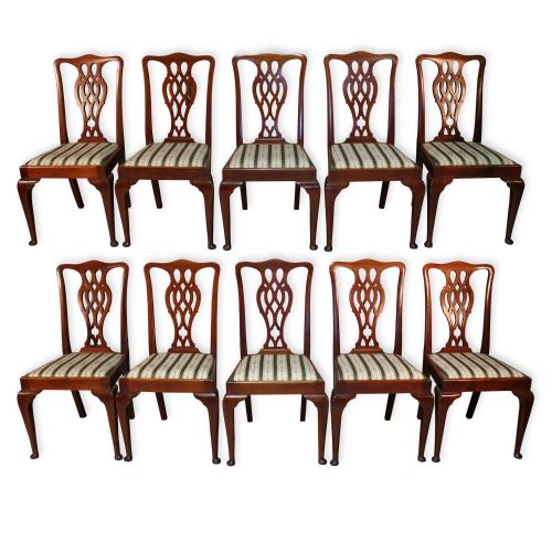set of 10 antique georgian chippendale style dining chairs c1900 - CATEGORY: ANTIQUE CHAIRS - DATED 1900