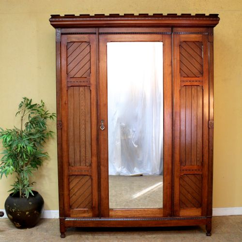 arts crafts aesthetic oak inlaid wardrobe charles bevan style - CATEGORY: ANTIQUE WARDROBES - DATED 