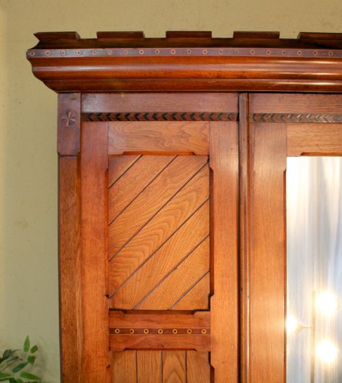 ARTS CRAFTS AESTHETIC OAK INLAID WARDROBE CHARLES BEVAN STYLE - ADDITIONAL PHOTO 4