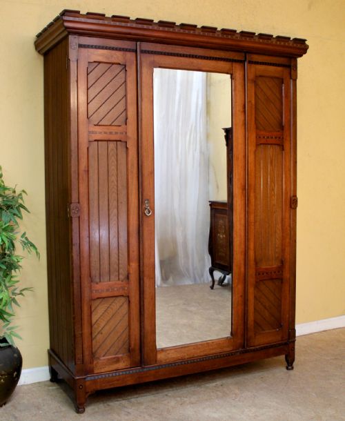 ARTS CRAFTS AESTHETIC OAK INLAID WARDROBE CHARLES BEVAN STYLE - ADDITIONAL PHOTO 11