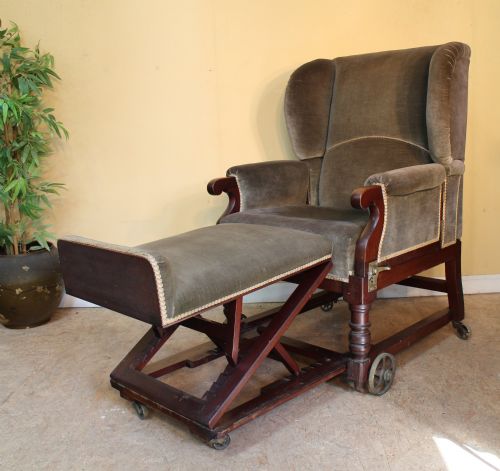 VICTORIAN MAHOGANY RECLINING INVALIDS WING ARMCHAIR - ADDITIONAL PHOTO 4