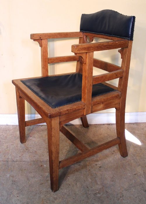 PAIR OF GOTHIC ARTS CRAFTS OAK DESK CHAIRS - ADDITIONAL PHOTO 6