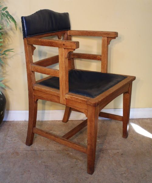 PAIR OF GOTHIC ARTS CRAFTS OAK DESK CHAIRS - ADDITIONAL PHOTO 7