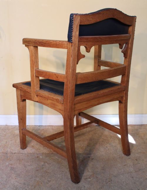 PAIR OF GOTHIC ARTS CRAFTS OAK DESK CHAIRS - ADDITIONAL PHOTO 8