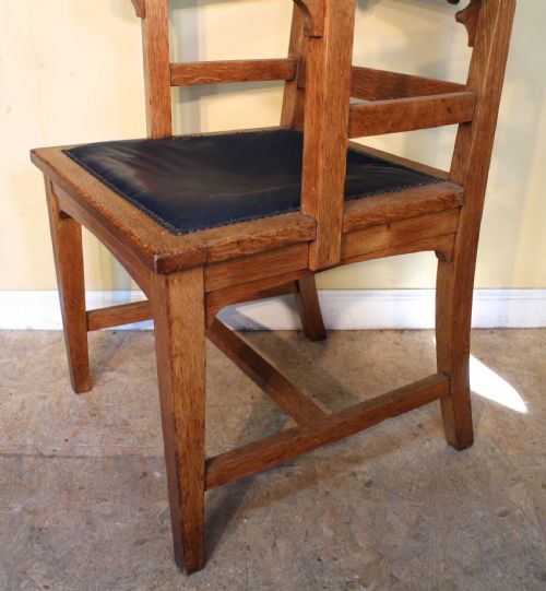 PAIR OF GOTHIC ARTS CRAFTS OAK DESK CHAIRS - ADDITIONAL PHOTO 11