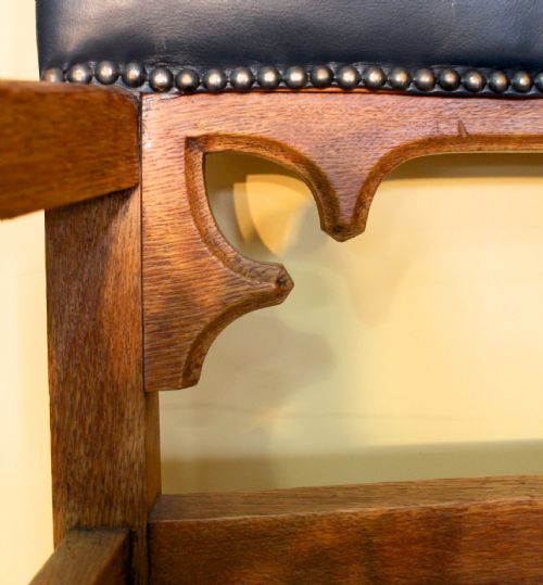 PAIR OF GOTHIC ARTS CRAFTS OAK DESK CHAIRS - ADDITIONAL PHOTO 13